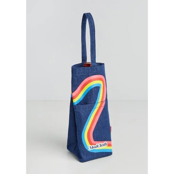 MODCLOTH Denim Rainbow Wine Bottle Tote Bag NEW NIP - Picture 1 of 3